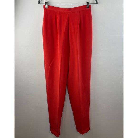 Due Per Due Red Pleated Front High Waisted 100% Silk Tapered Leg Dress Trousers - Picture 2 of 6